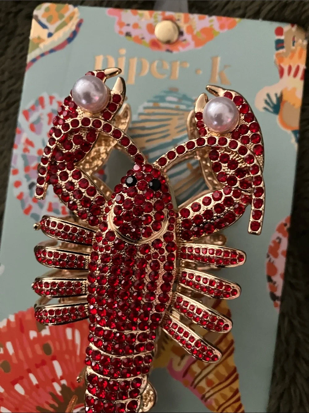 Lobster with pearls hair clip claw NEW